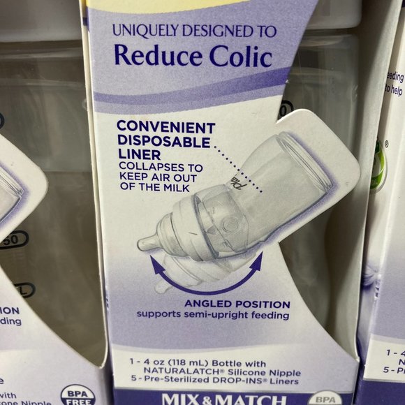 Playtex Baby Bottles Nurser with Drop Ins Liners Angled NaturaLatch SLOW 0-3M+ - Picture 6 of 13